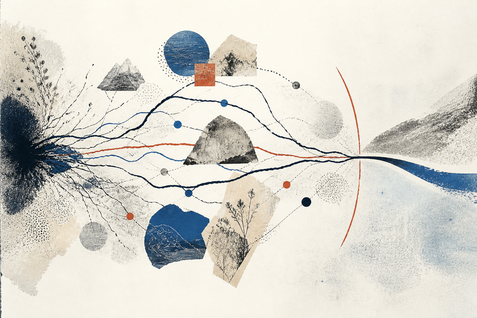Ideas branch through drafts, critiques, reversals, and evidence anchors before converging toward one deliberately open path.